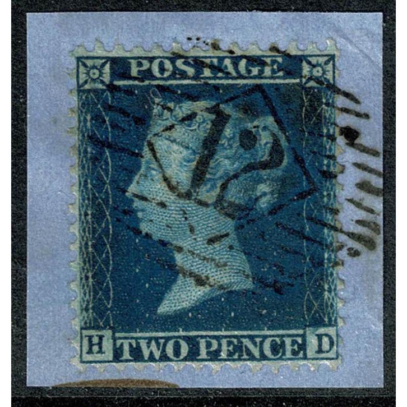 SG 35. 1855 2d blue. Superb used. "London 12" cancel.