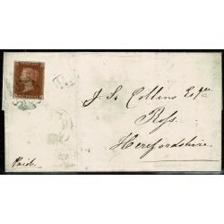 1d red "HB" on entire. Light Maltese Cross cancel.