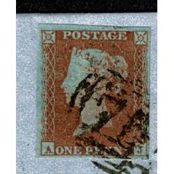 1d red "AJ" on entire to London. Birmingham horizontal oval cancellation.