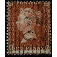 Perforated 1d Red. "SC" Plate 13. Perf 14. Wmk Small Crown Die II. SG 24. Spec. C3