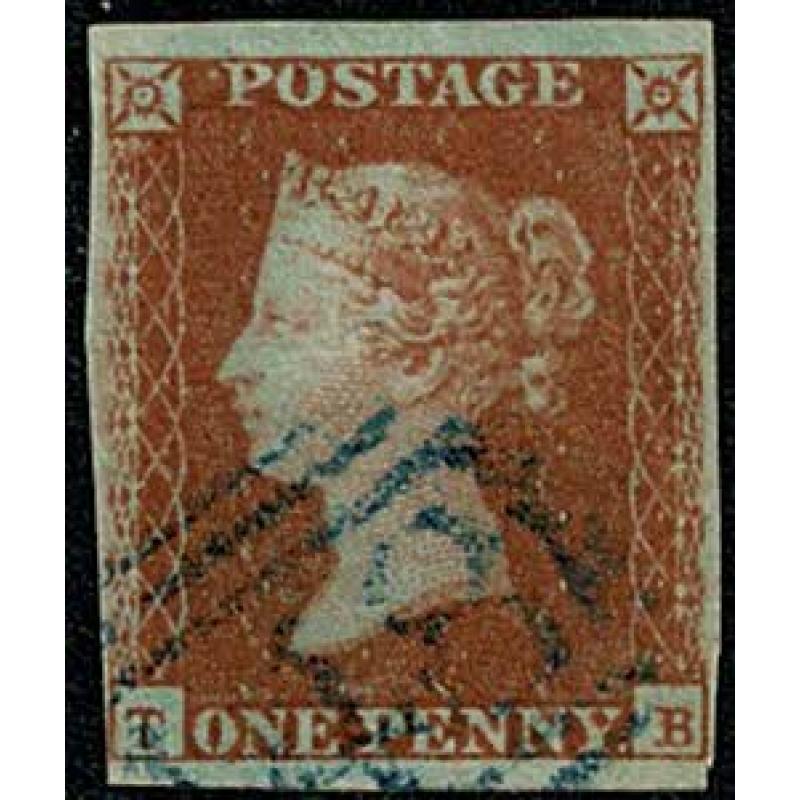 1d Red "TB" Plate 101 Blue 1844 type  cancellation. SG 8-12