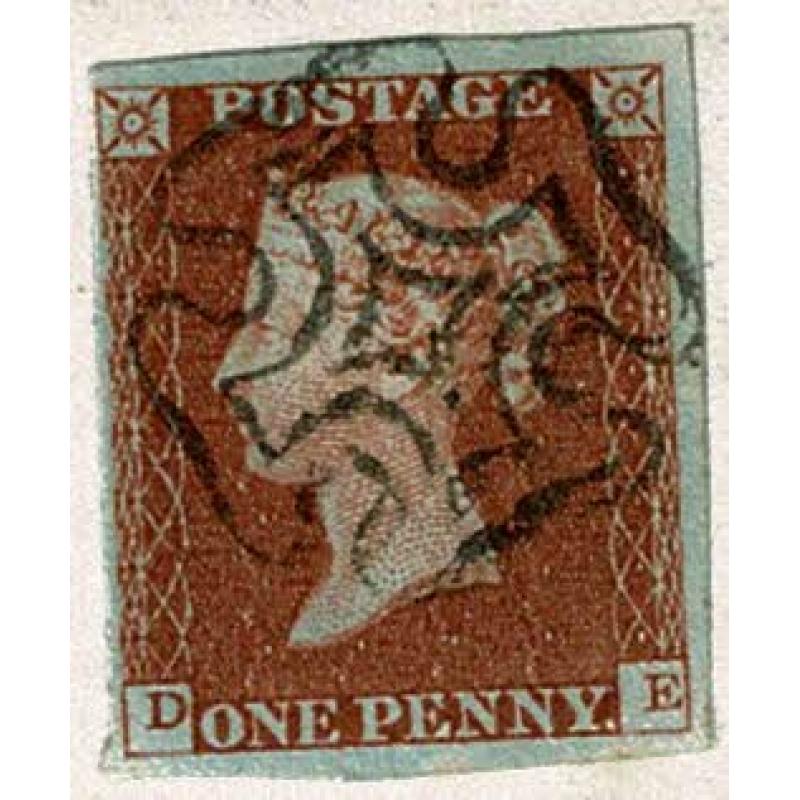 1d Red "DE " on entire with black Maltese Cross cancellation. SG 8-12