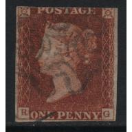 1841 Sg 7 1d red on black plate 5 &#039;RG&#039; with 3 Margins Good/Fine Used