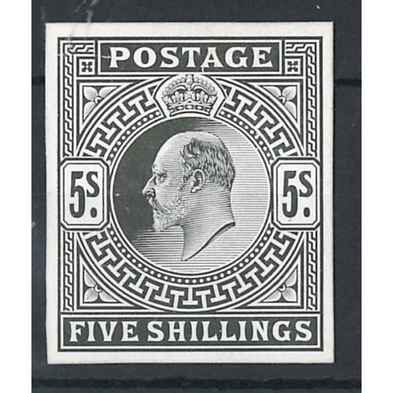 GB 1902 5s sg263 die proof in black on glazed card ex De La Rue archives c£3500