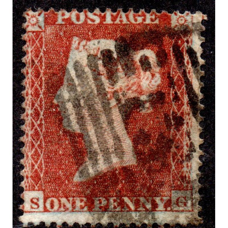 1854 Sg 17 C1 (3) 1d brick-red &#039;SQ&#039; Plate 180 with Scottish Duplex Cancel Used