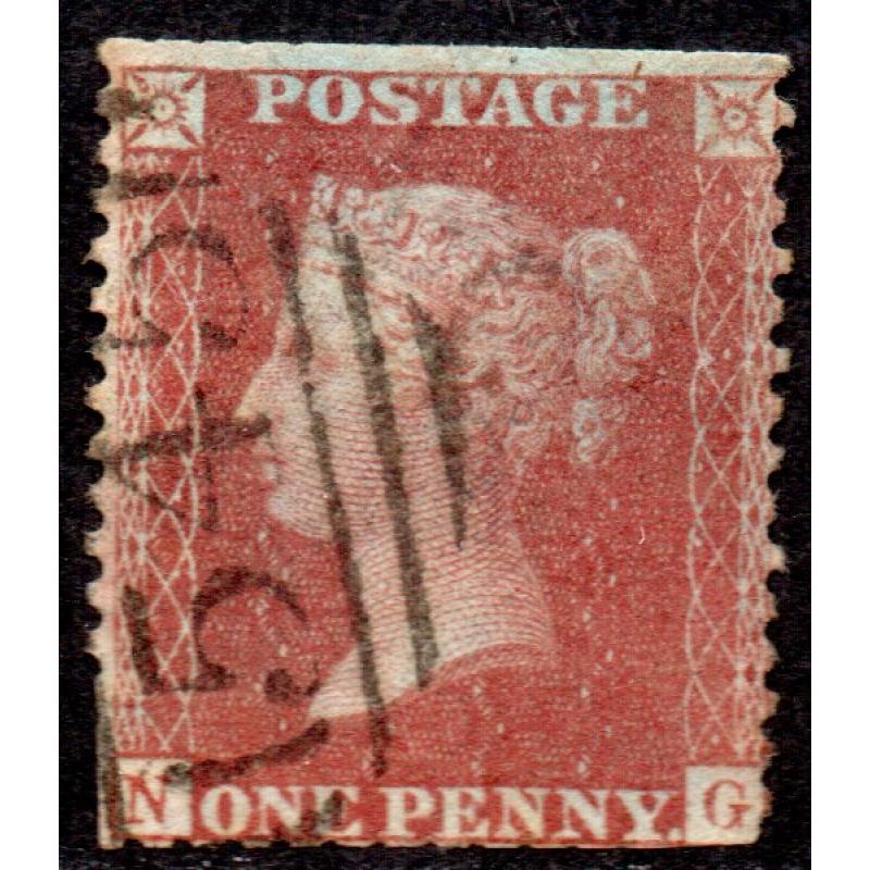 1856 C8 Sg 29 1d red-brown &#039;NG&#039; Plate 35 with 545 Newcastle Numeral Cancel Used