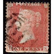 1856 C8 Sg 29 1d red-brown &#039;TK&#039; Plate 44 with Numeral Cancellation Good Used