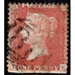 1856 C8 Sg 29 1d red-brown &#039;TK&#039; Plate 44 with Numeral Cancellation Good Used