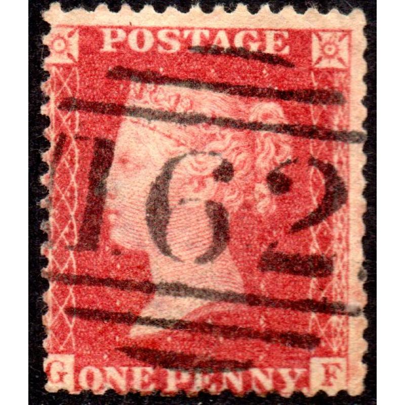 1860 Sg 40 C10 1d rose-red &#039;GF&#039; Plate 63 with 162 Cardiff Numeral Cancel Used