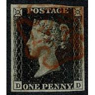 1d Black "DD" Plate 5. Cancelled by red Maltese cross.