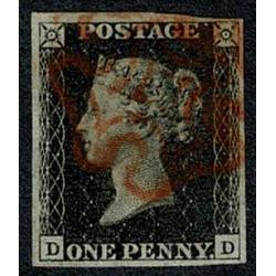 1d Black "DD" Plate 5. Cancelled by red Maltese cross.