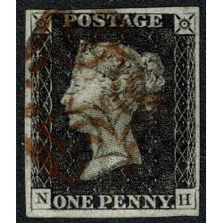 1d black, "NH" Plate 1b. Cancelled by RED and BLACK Maltese cross cancellations.