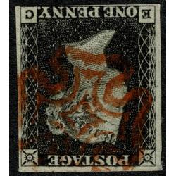 1d Black. Plate 1b  "EC". WATERMARK INVERTED  red Maltese Cross cancellation.